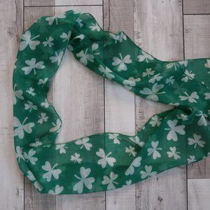 St. Patrick's Day Long Green & White Shamrock Scarf